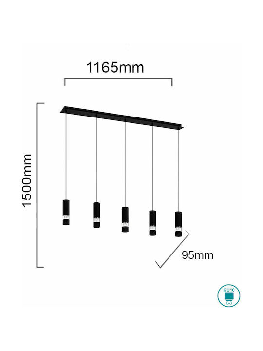 Eglo Bernabeta Μοντέρνο Κρεμαστό Φωτιστικό Πολύφωτο για 5 Λαμπτήρες GU10 σε Μαύρο Χρώμα 39706 - second view
